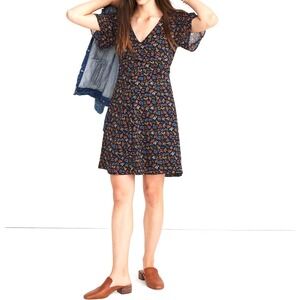 Madewell Cross-Front Mini Dress Garden Party Navy Blue Floral Size 4‎ NWT J8562